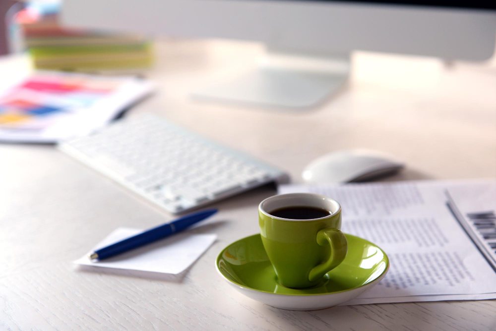 Desk with financial documents used to review operating income