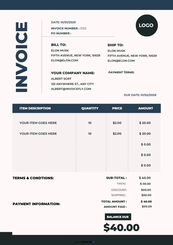 Azure Dark invoice template