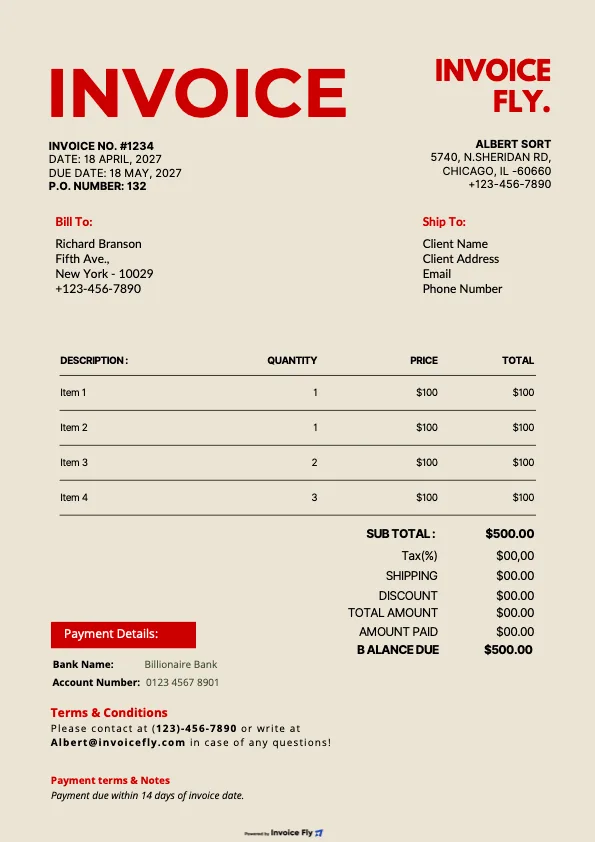 Classic Red invoice template