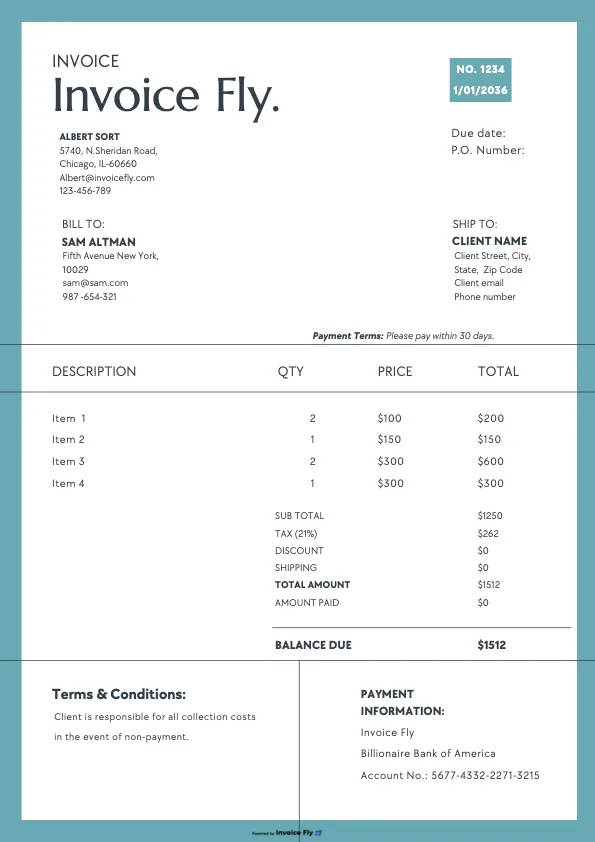 Modern Teal invoice template