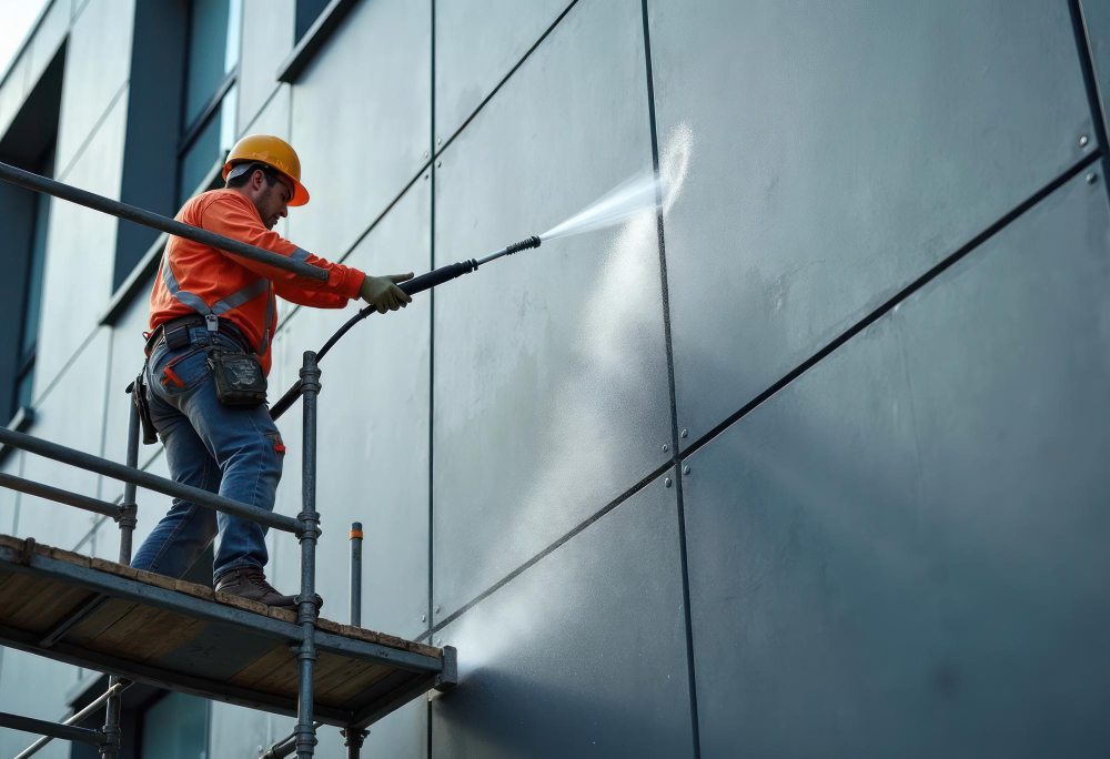 commercial pressure washing building exterior