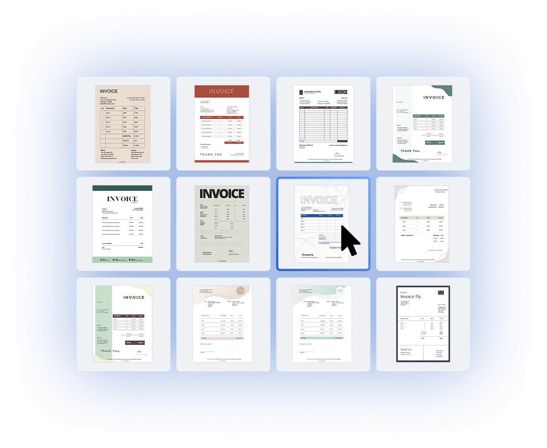 Invoice templates grid in the Invoice Fly invoice builder
