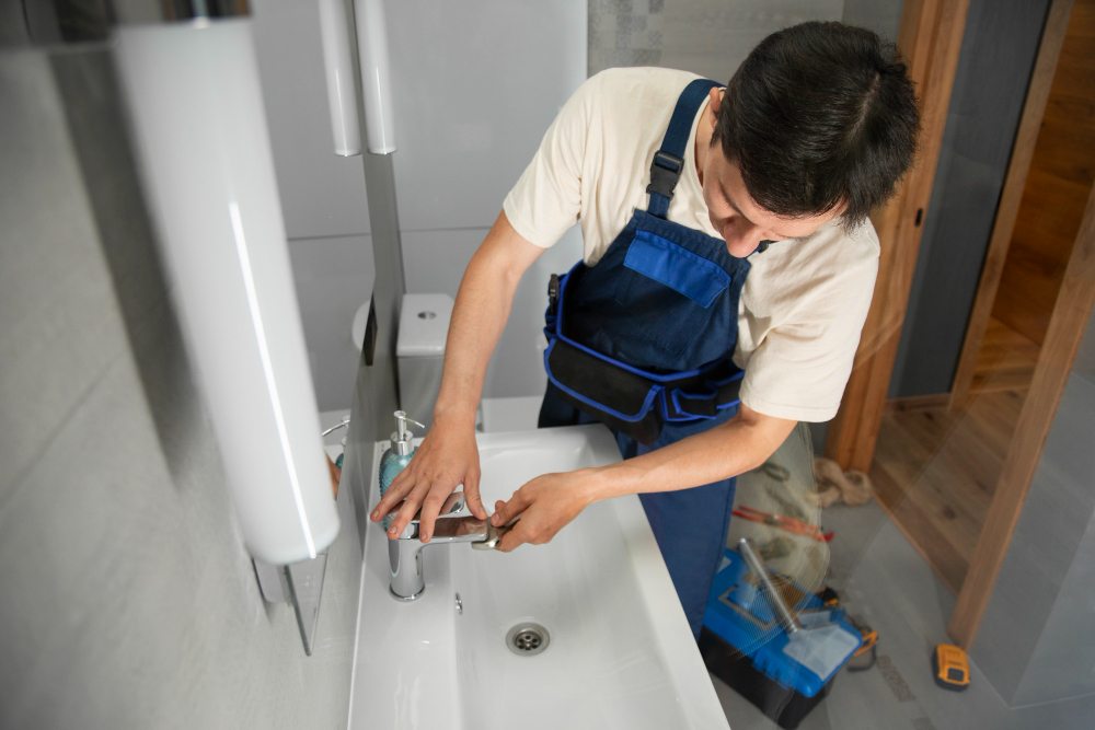Plumber using plumbing tools