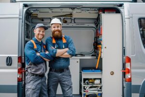 Plumbing company name on service van