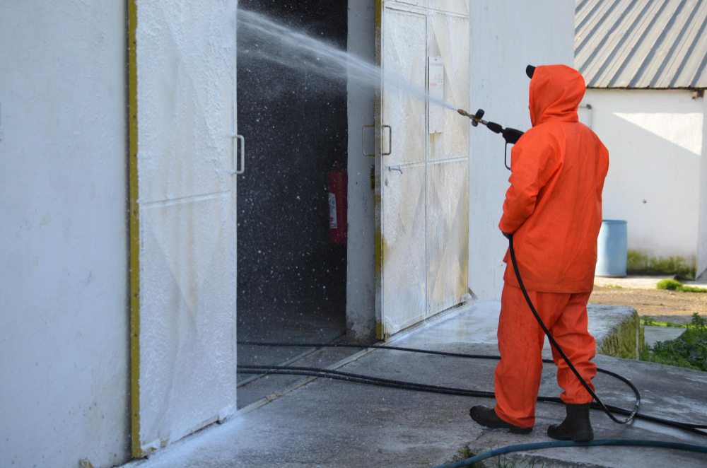 Professional pressure washing house exterior
