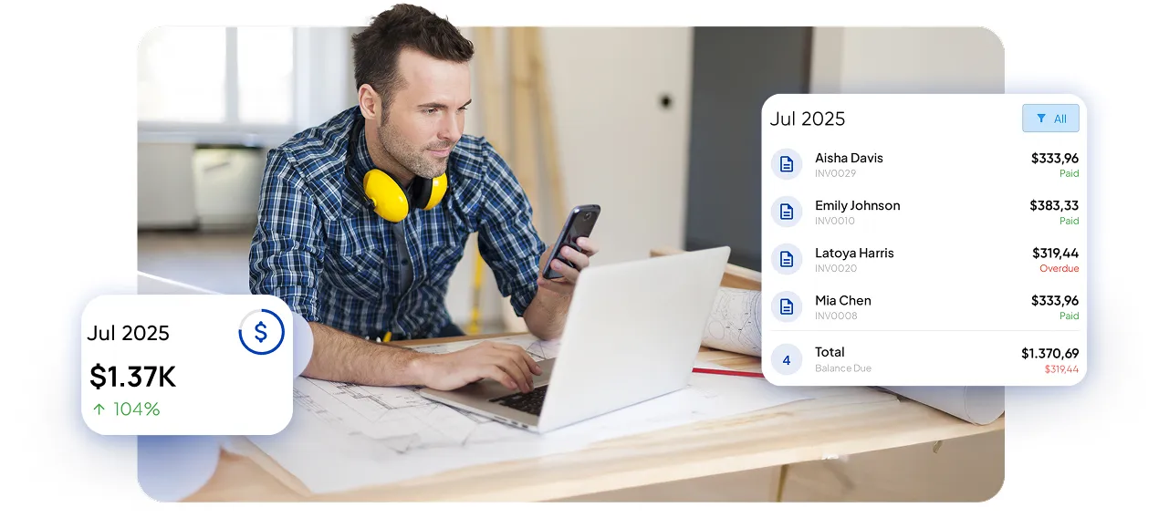 Contractor reviewing paid invoices on the Invoice Fly dashboard