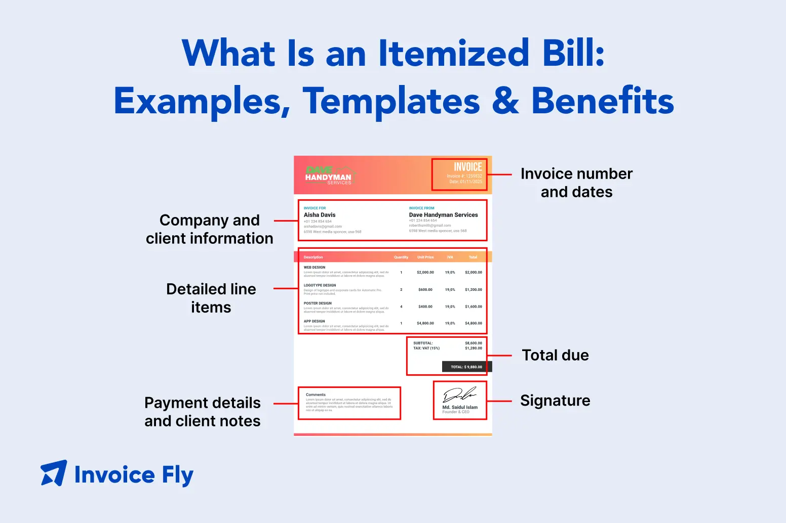 what is an itemized bill example
