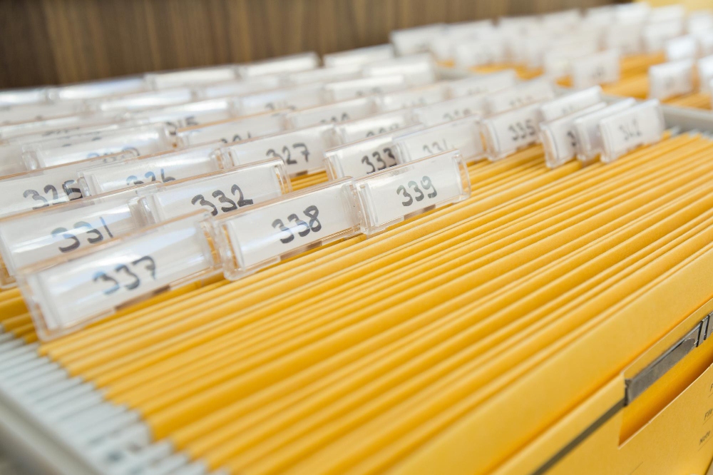 File cabinet used for organizing categorized business receipts