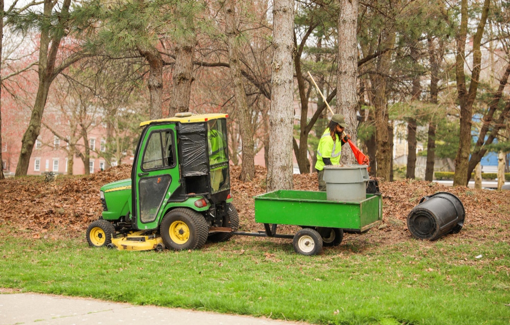 Landscaping crew loading lawn care tools