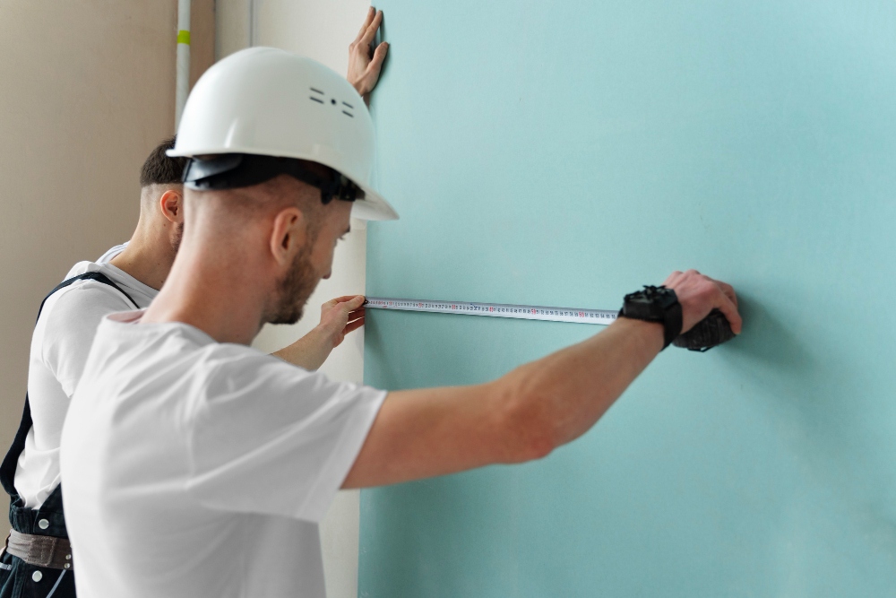 Painter measuring walls to calculate paint job cost


