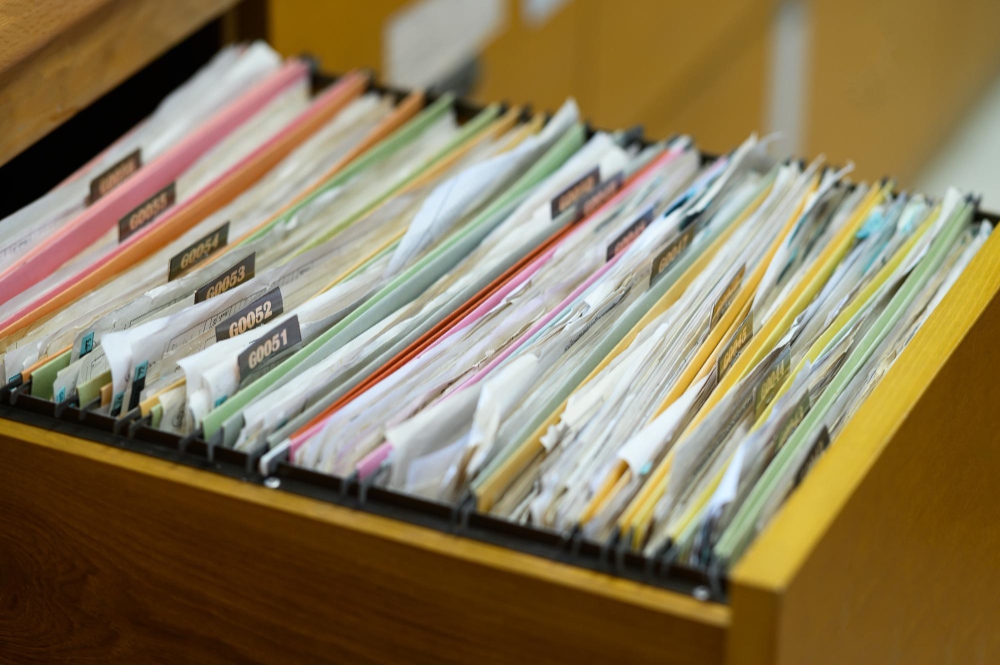 Filing cabinets storing important financial documents and receipts