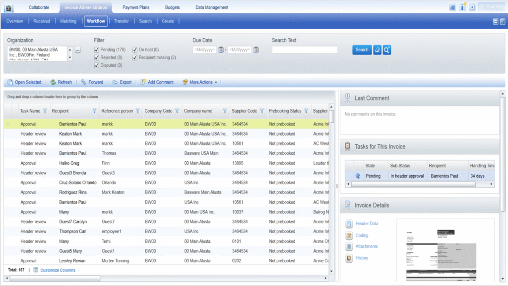 basware software dashboard