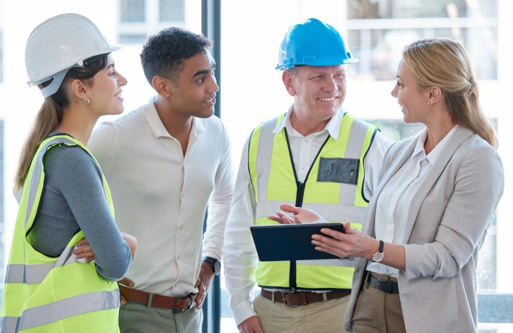Construction team planning project management and sales strategy