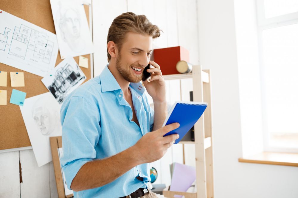 sales team member making a followup phone call to potential client
