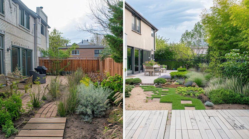 Before-and-after landscaping transformation comparison image
