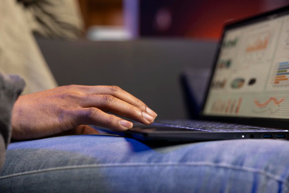 Freelancer researching SEO keywords and online search data