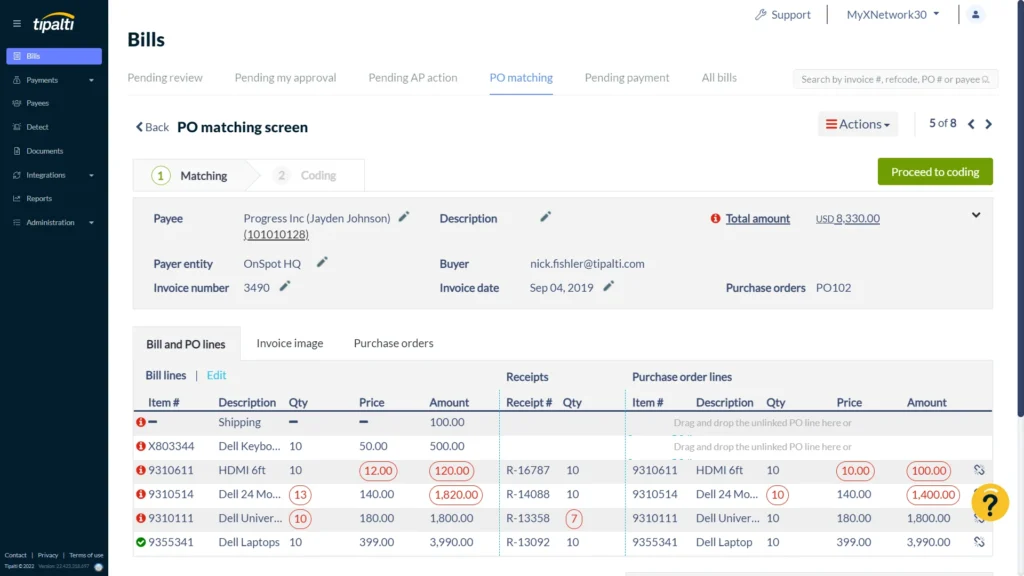 tipalti dashboard with analytics