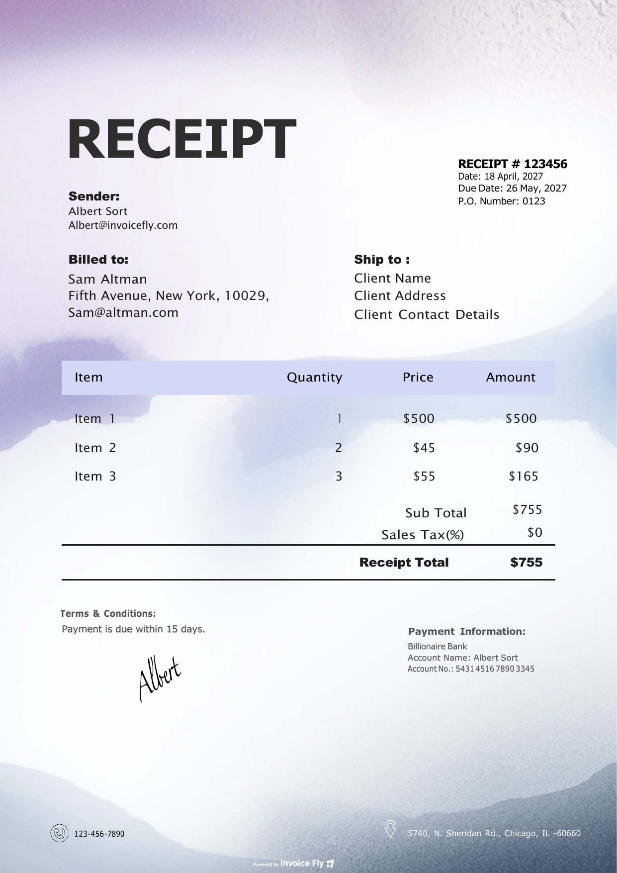 Artistic Purple Receipt Template