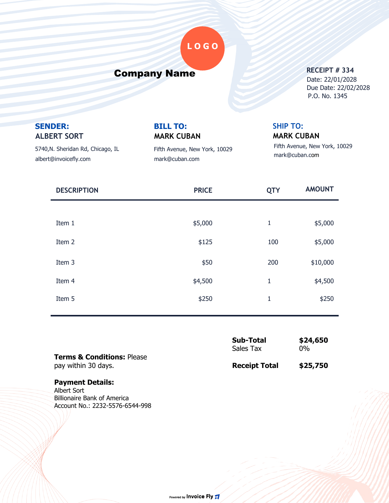 Blue and Red Receipt Template