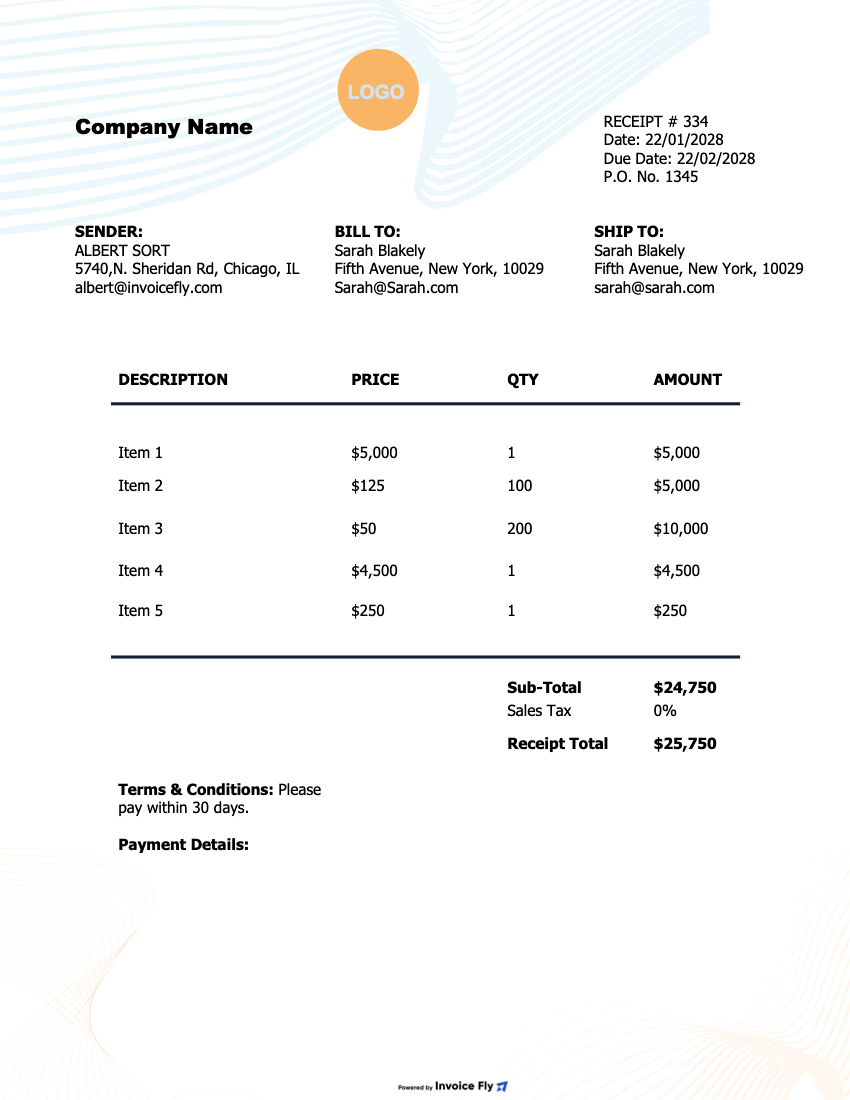 Blue and Yellow Receipt Template