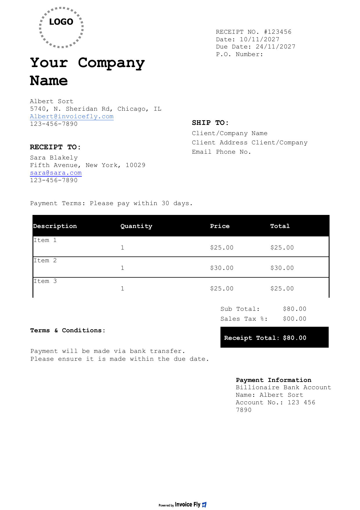 Classic Black Receipt Template