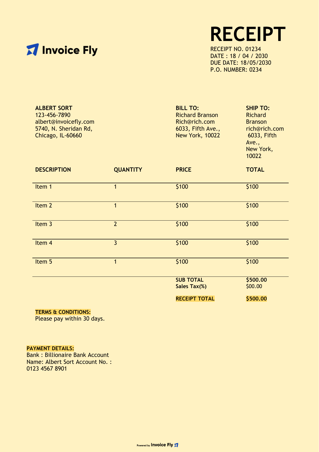 Classic Light Lemon Receipt Template
