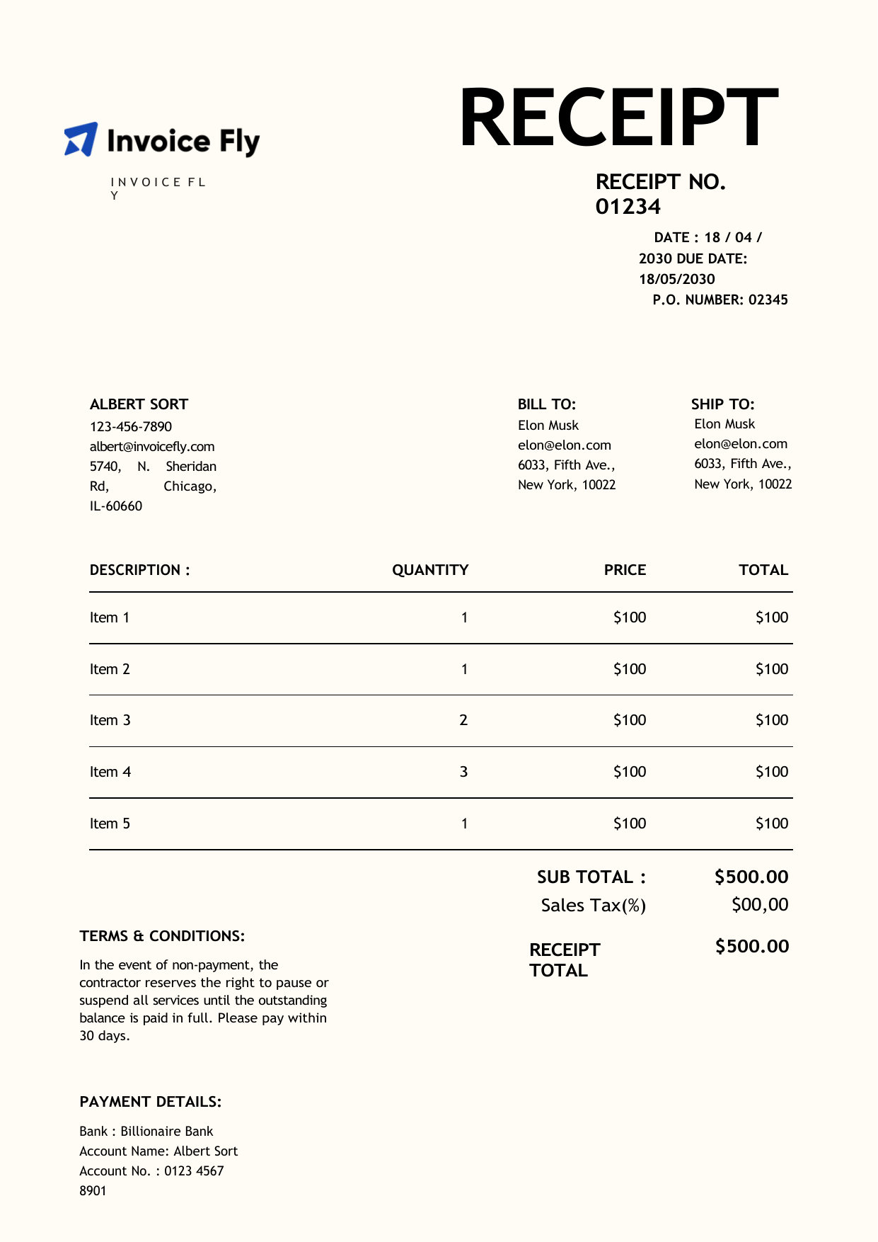 Classic Modern Black Receipt Template