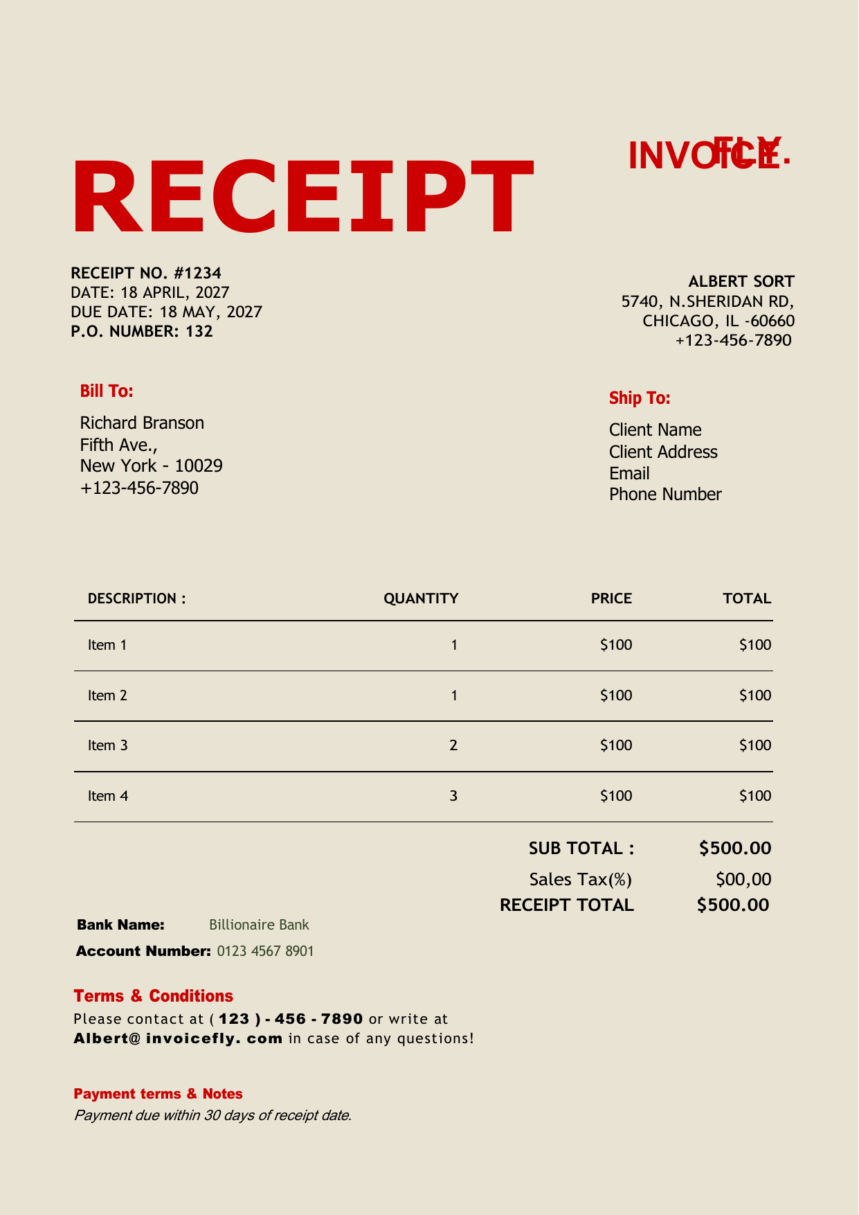 Classic Red Receipt Template