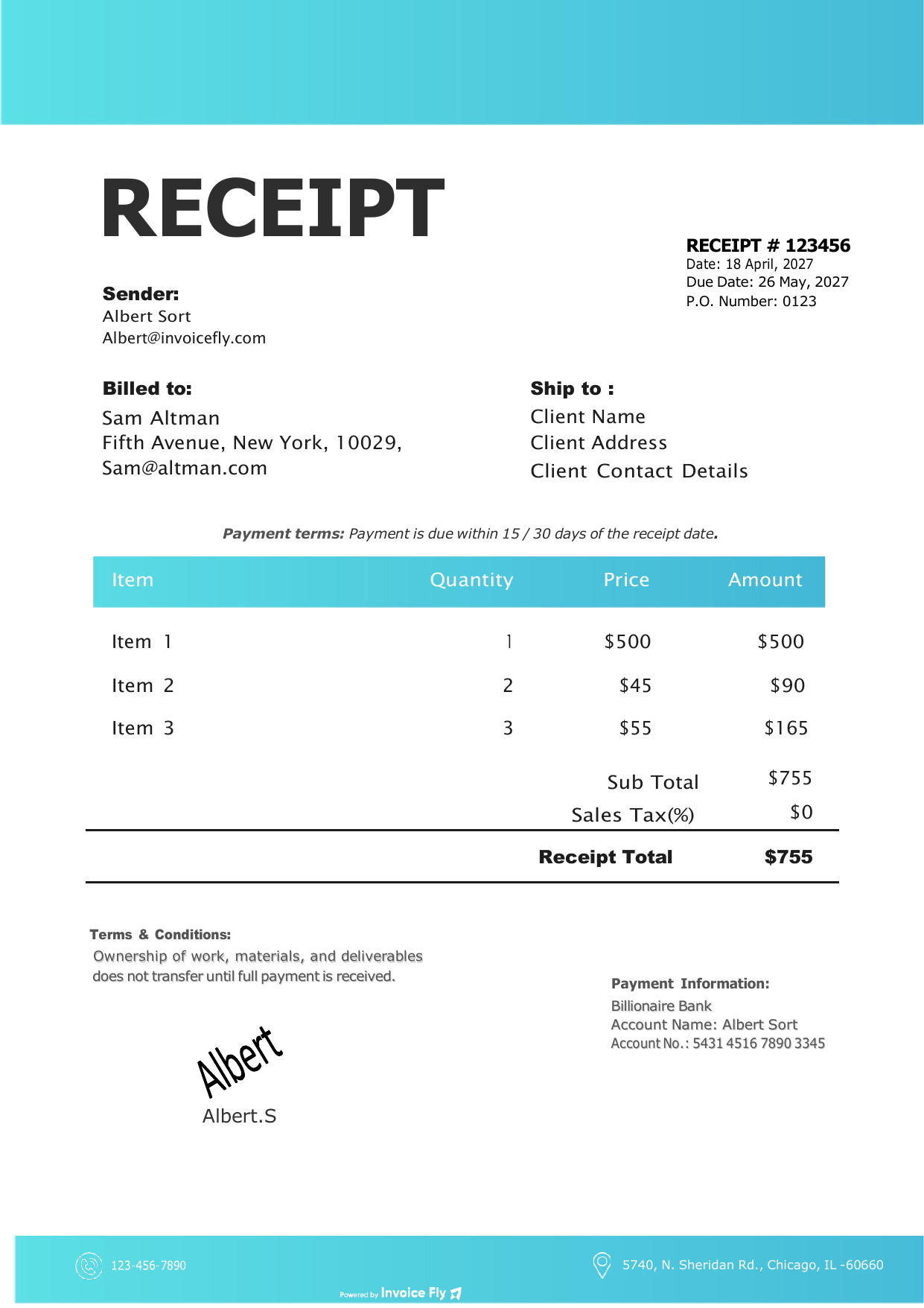 Clean Gradient Blue Receipt Template