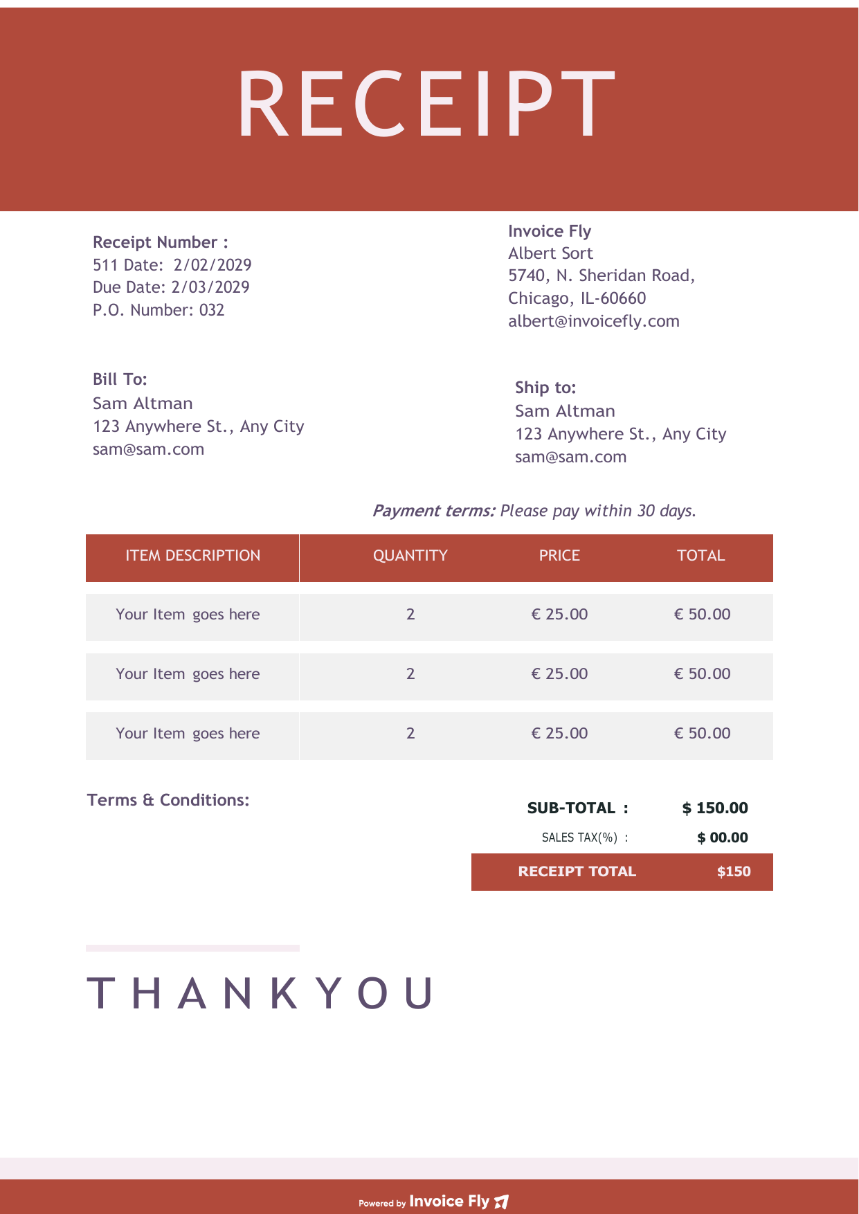 Clean Red & Pink Receipt Template