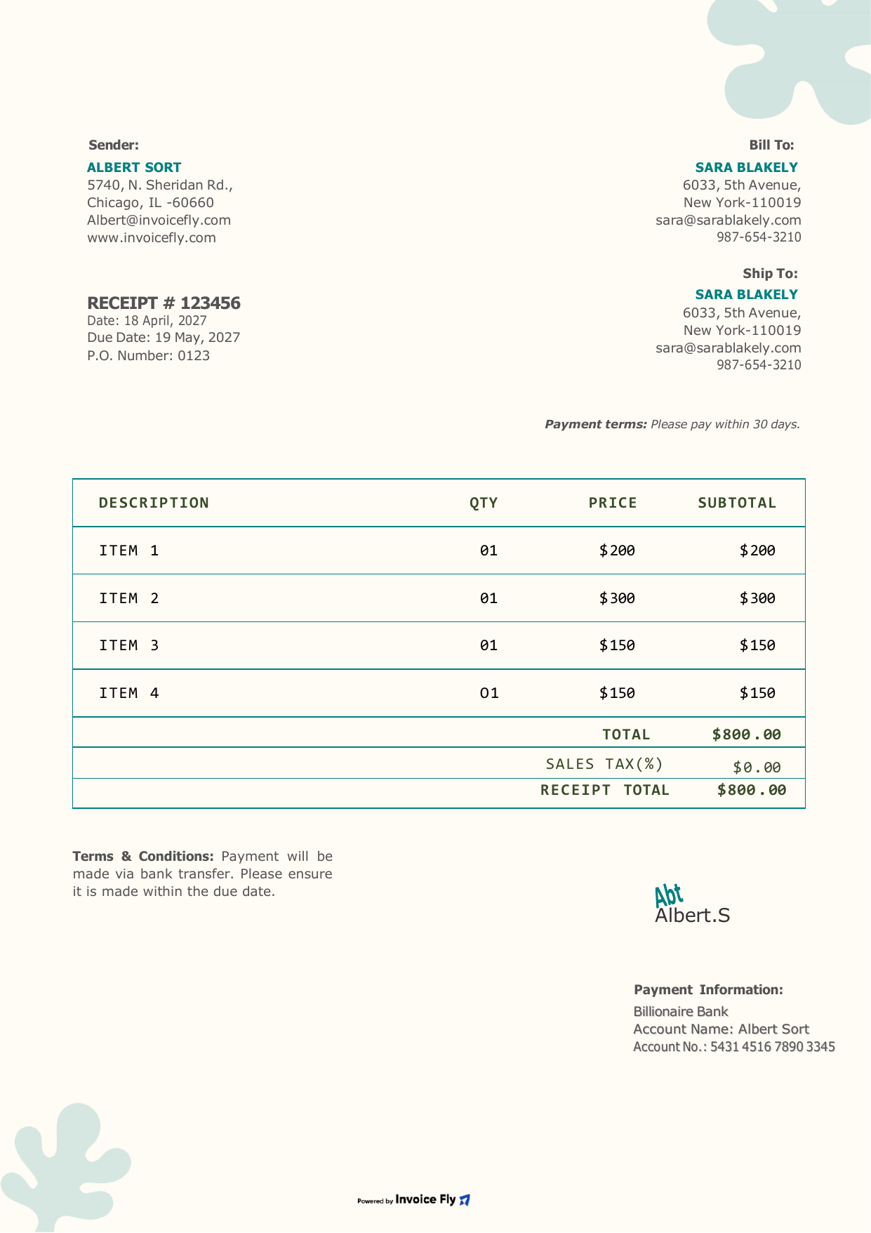 Floral Green Receipt Template