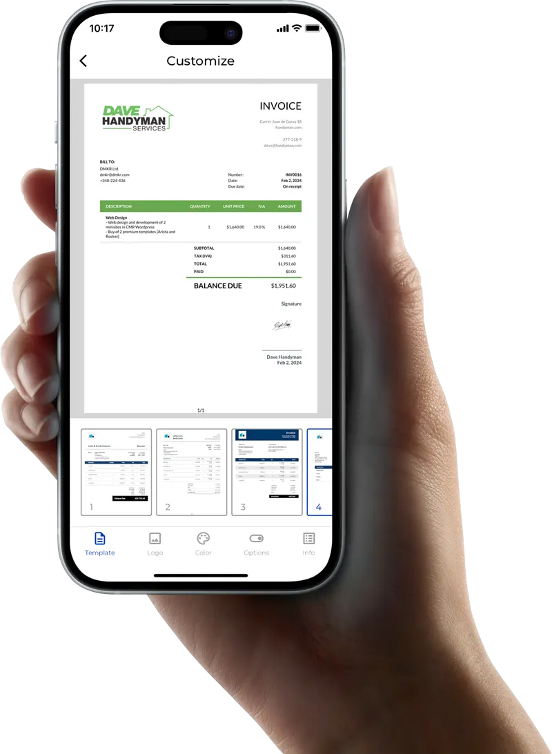 Sending an invoice from a phone with Invoice Fly