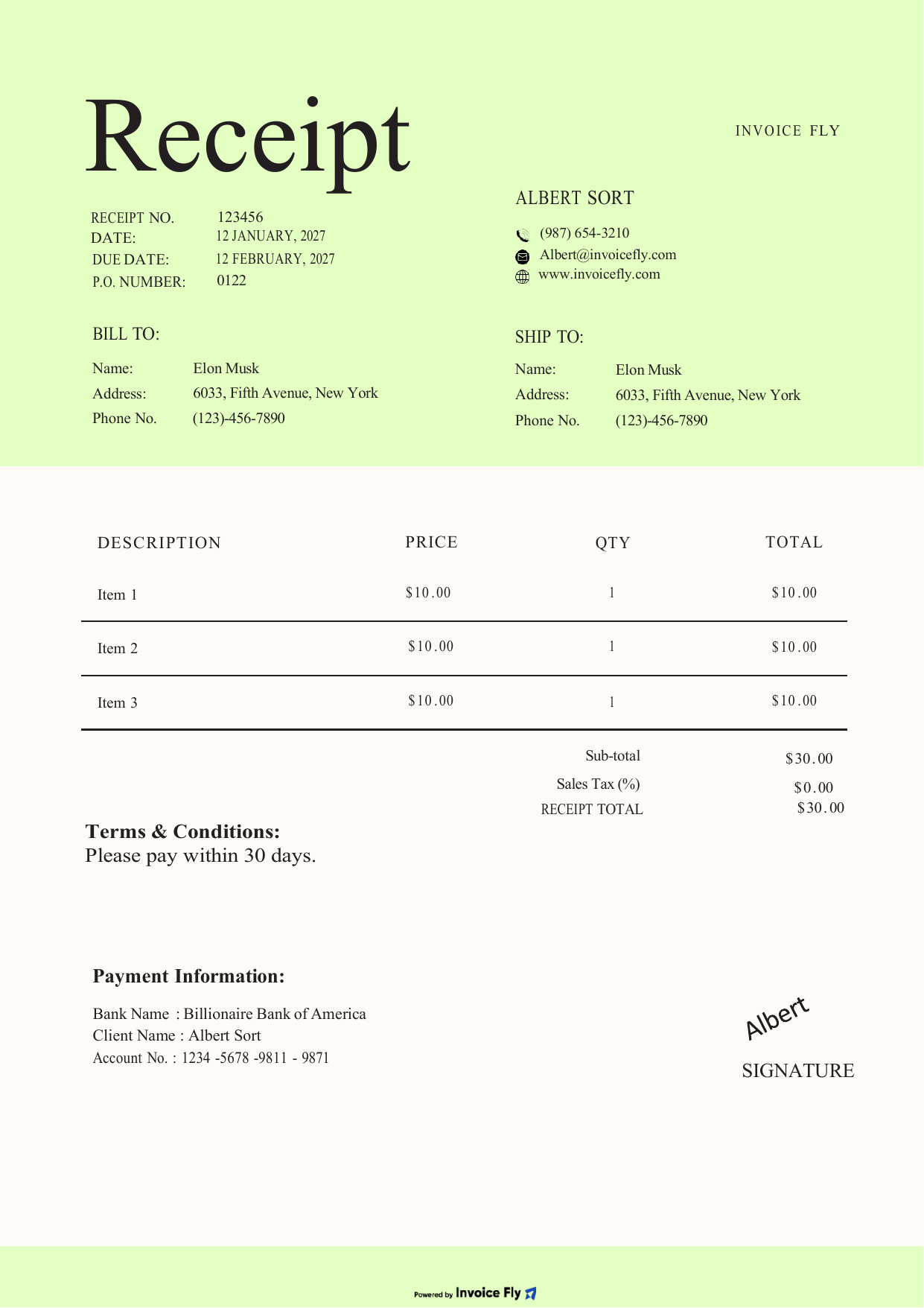 Minimal Lime Green Receipt Template