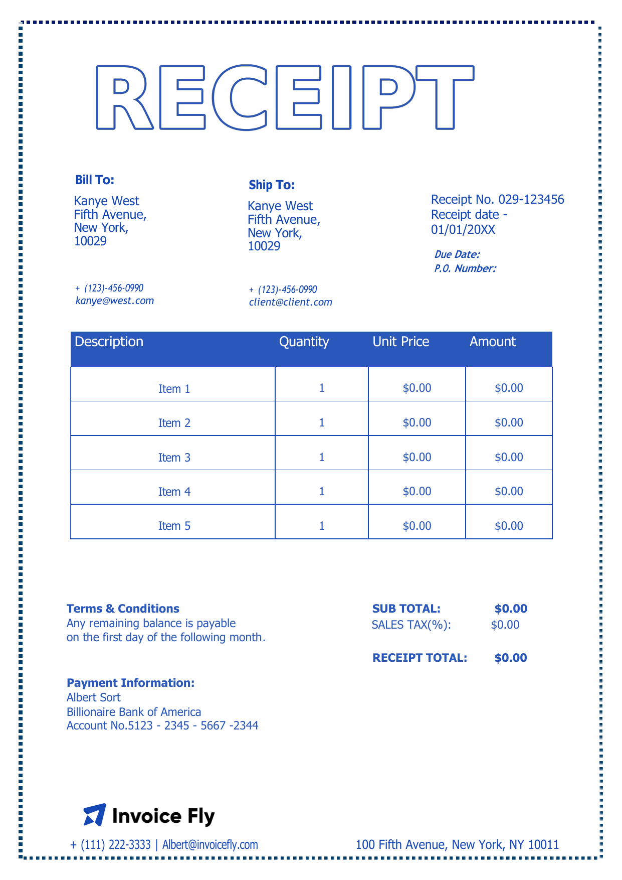 Modern Blue Receipt Template