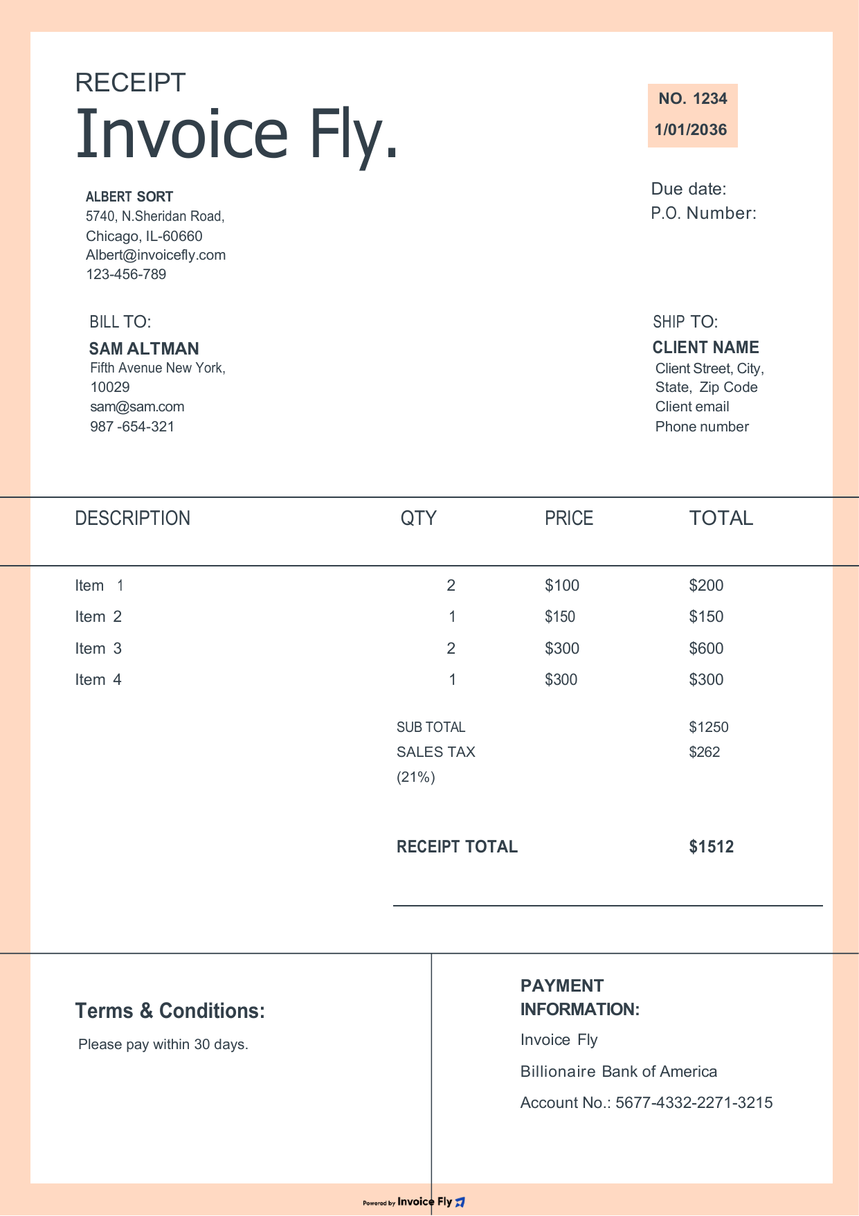 Modern Soft Peach Receipt Template