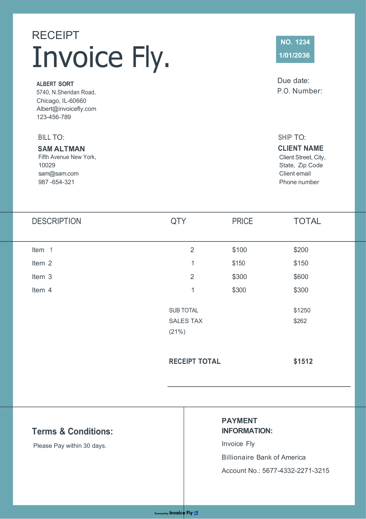 Modern Teal Receipt Template