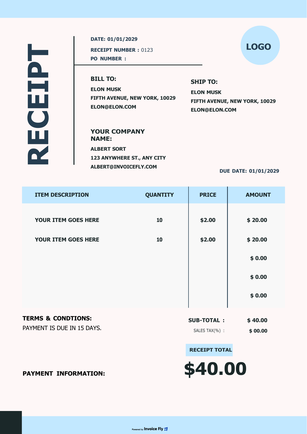 Sky Blue Receipt Template