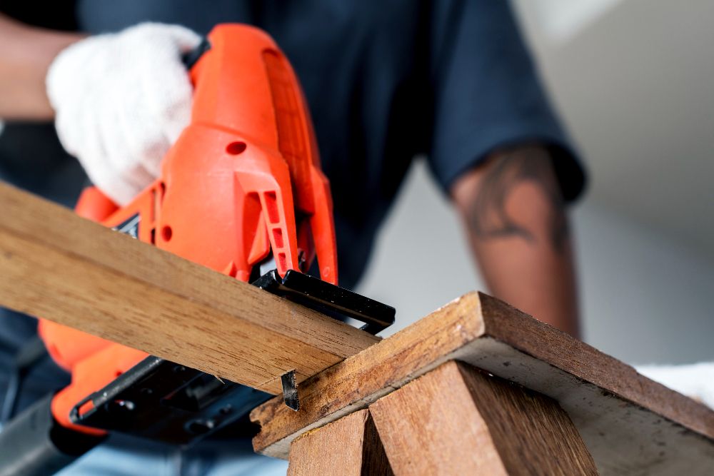 carpentry contractor constructing custom wood deck on residential property