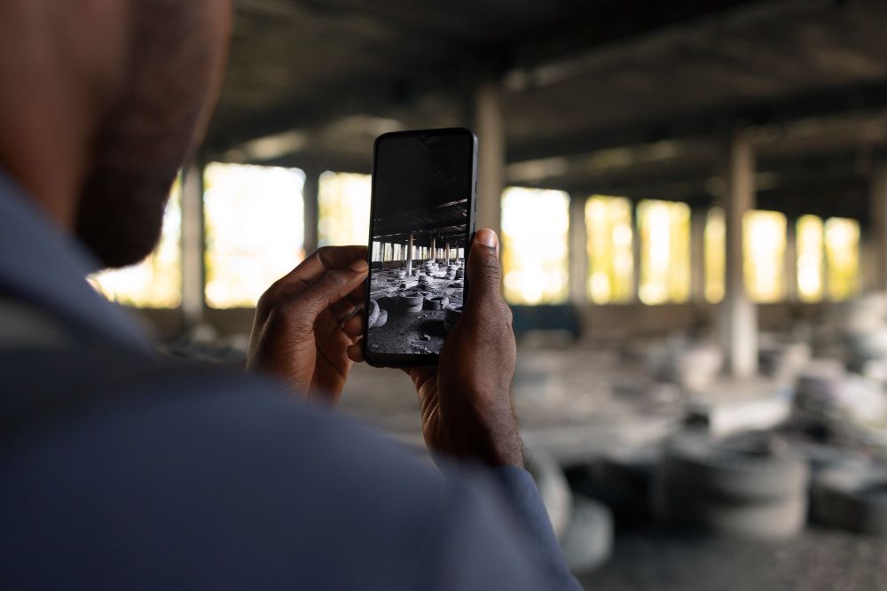 contractor recording construction project video for social media marketing