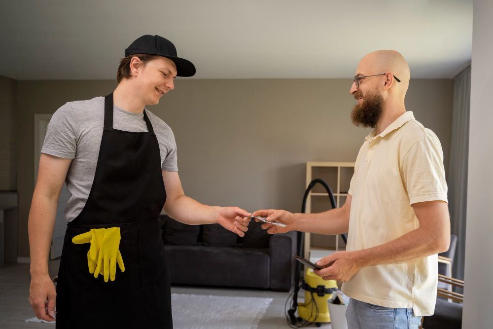 Customer paying for a professional cleaning service