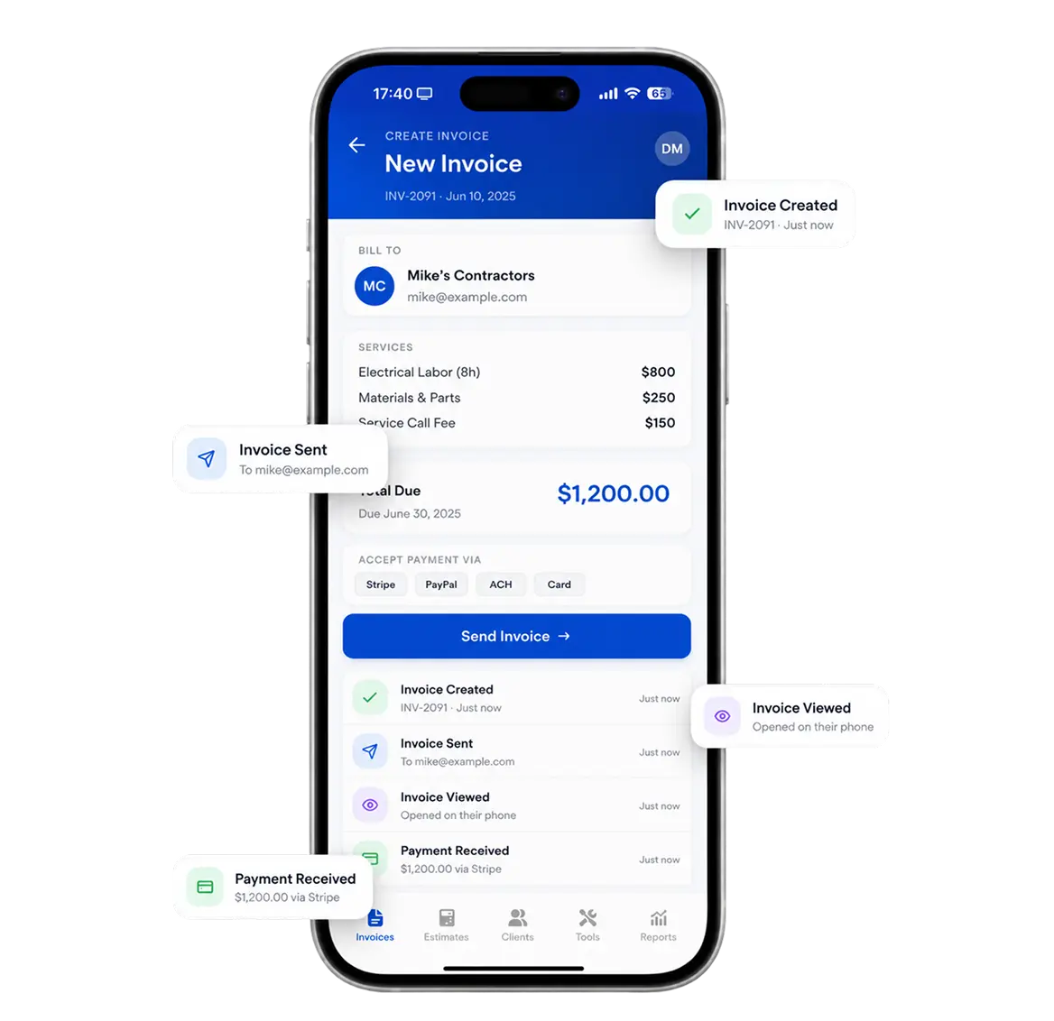 Invoice Fly invoice app on iPhone