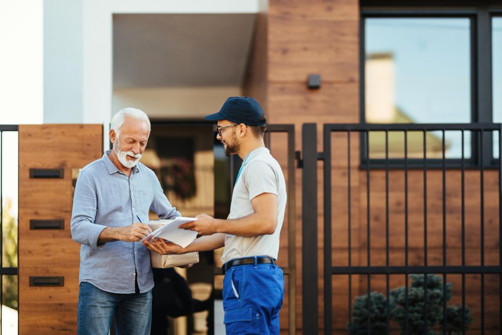 Homeowner signing paperwork before a home service appointment