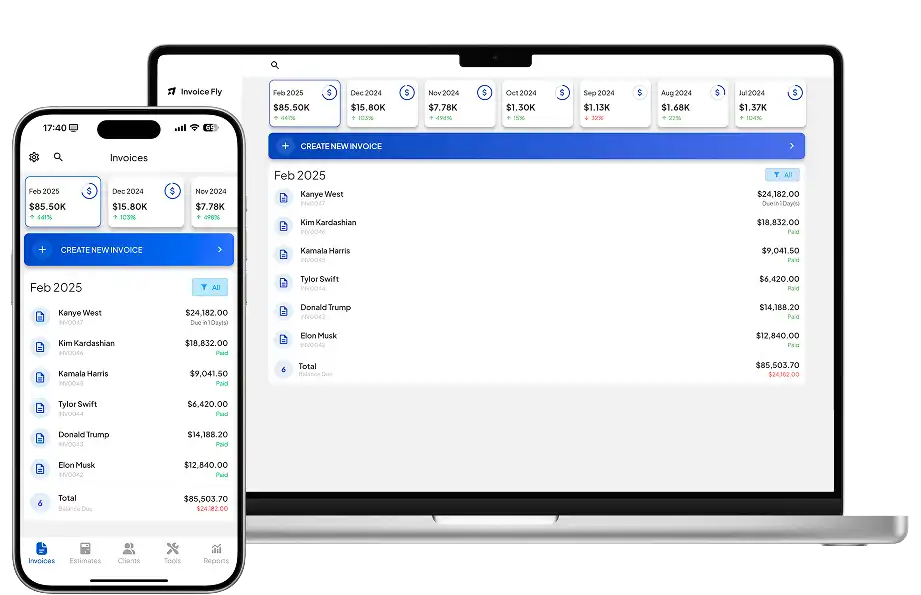invoice fly mobile laptop