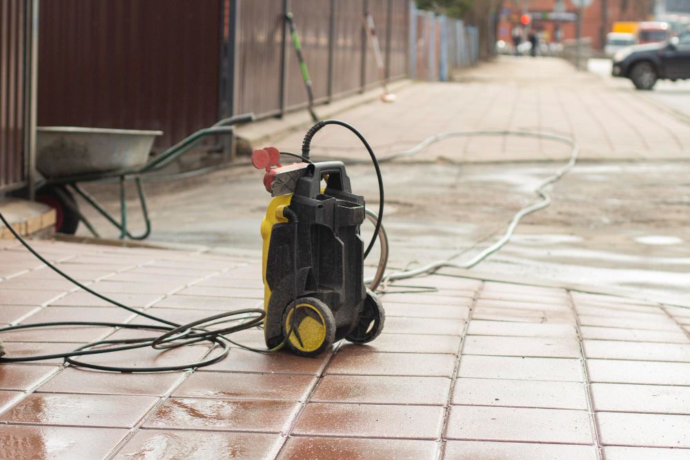 Clean outdoor walkway after pressure washing