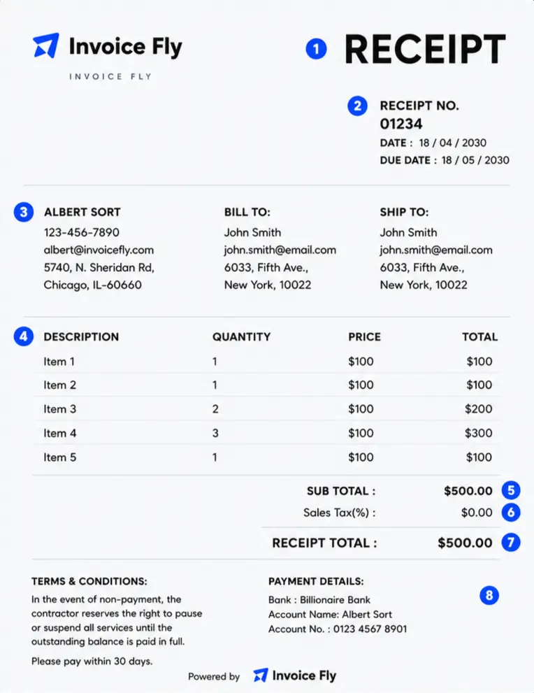 Key sections of a professional payment receipt — Invoice Fly