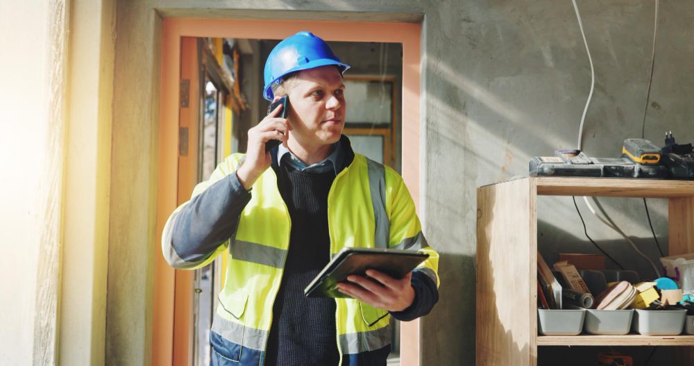 Contractor using a tablet during a property inspection