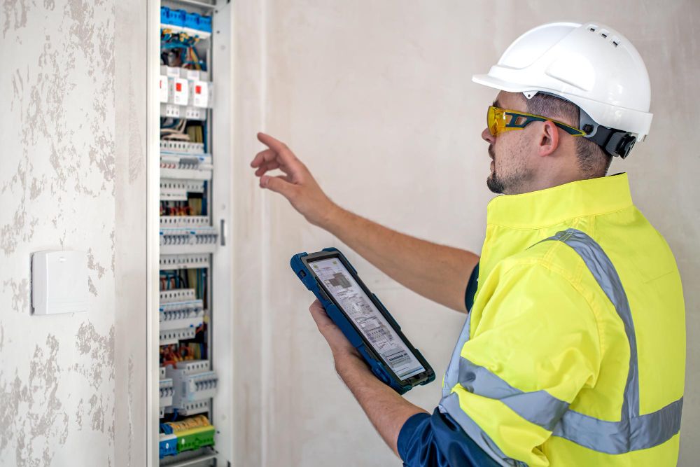 Electrician servicing an electrical switchboard
