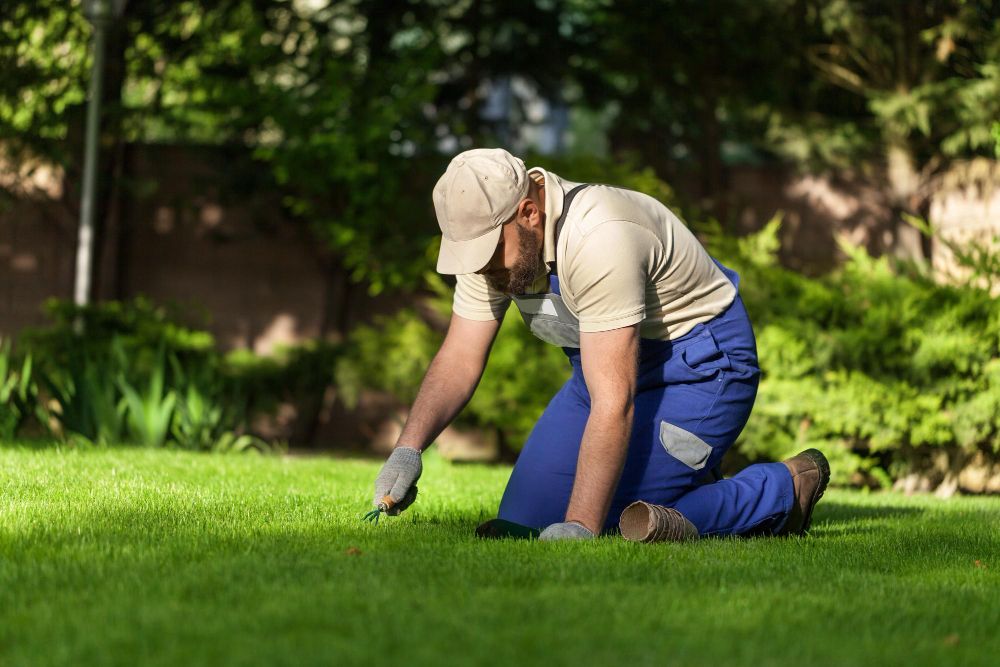 Lawn care specialist installing natural grass turf