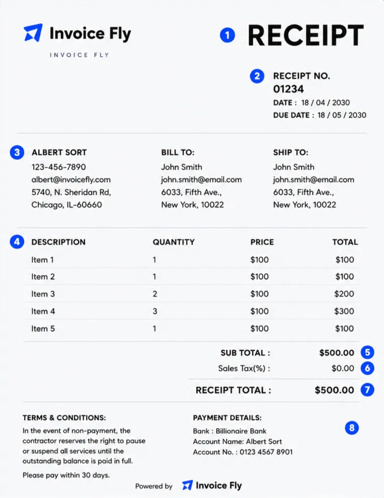 Receipt template example