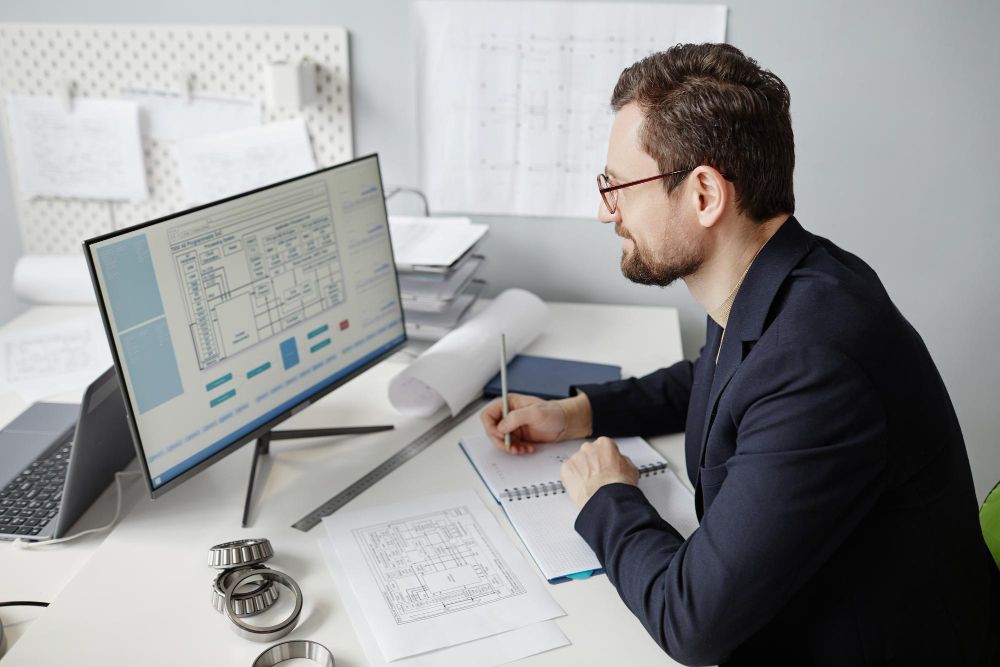 contractor completing a digital construction takeoff